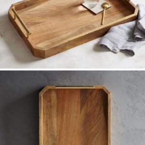 Wood & Brass Handle Tray