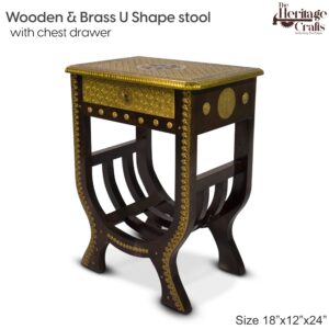 Wooden & Brass U Shape Stool With Chest Drawer (2)